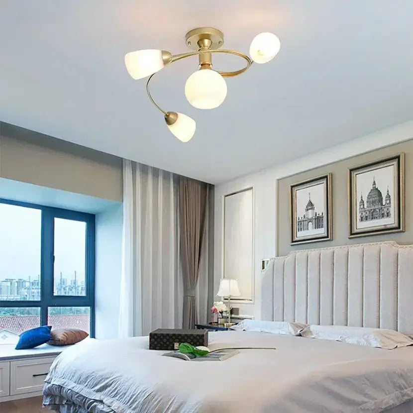 Blue glass ball led chandelier with brass finish for dining room