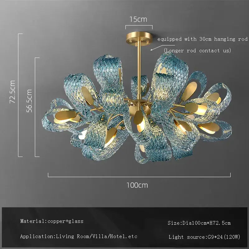 Blue glass flower ceiling chandelier for dining room