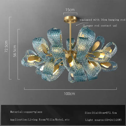 Blue glass flower ceiling chandelier for dining room