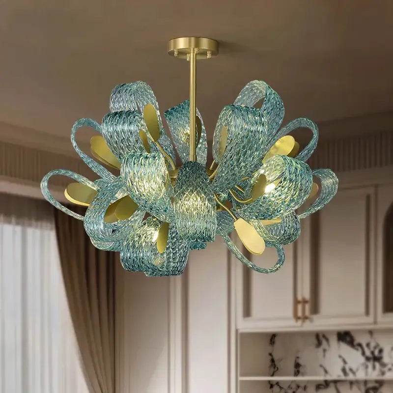 Blue glass flower ceiling chandelier for dining room
