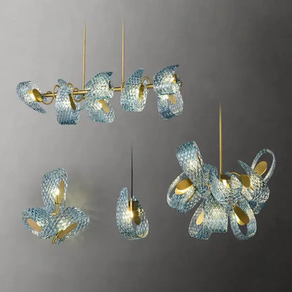 Blue glass flower ceiling chandelier for dining room