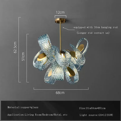 Blue glass flower ceiling chandelier for dining room