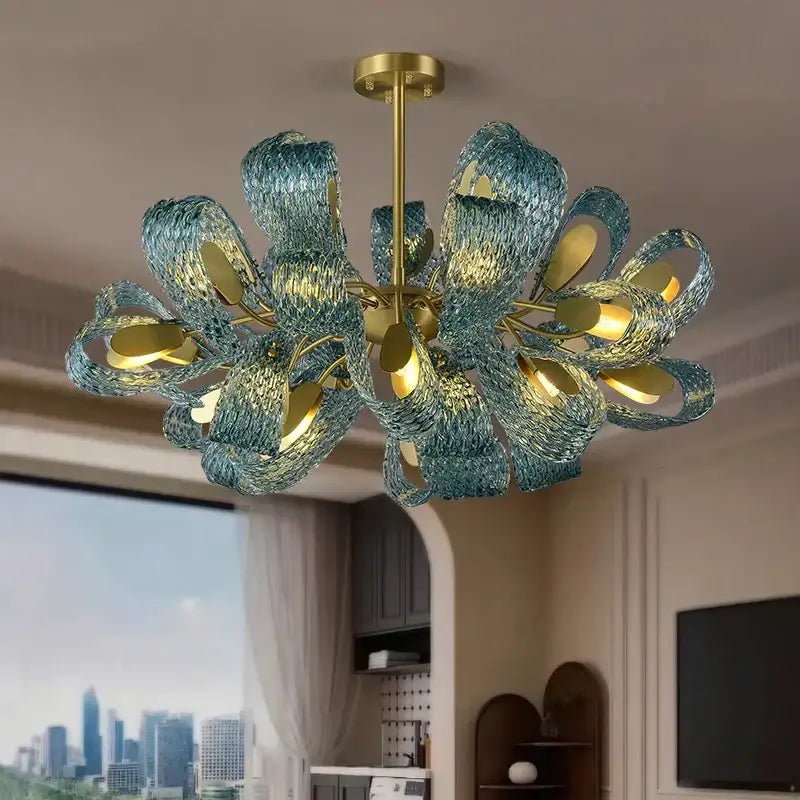Blue glass flower ceiling chandelier for dining room