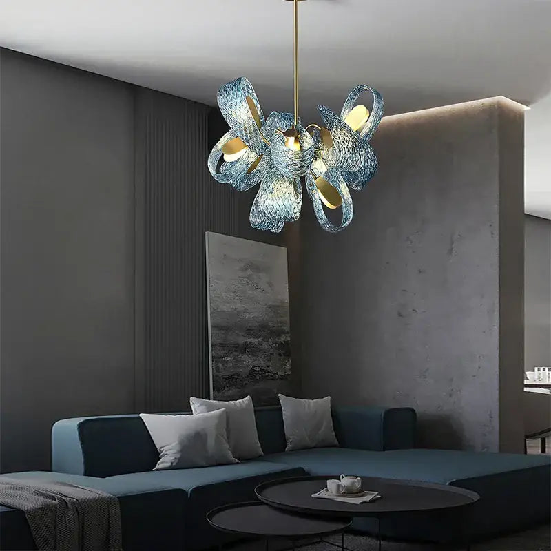 Blue glass flower ceiling chandelier for dining room