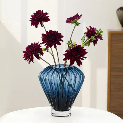 Blue glass hot air balloon vase set living room ribbed decor