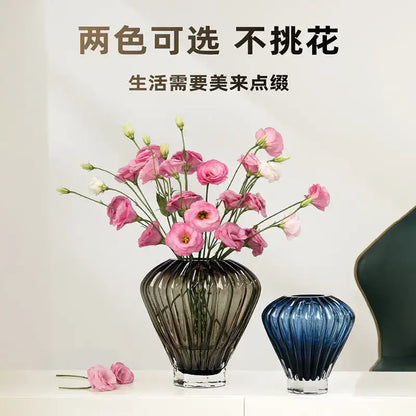 Blue glass hot air balloon vase set living room ribbed decor