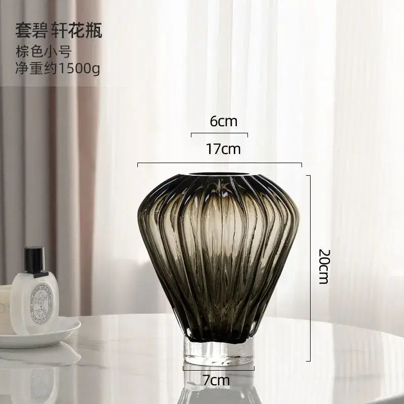 Blue glass hot air balloon vase set living room ribbed decor