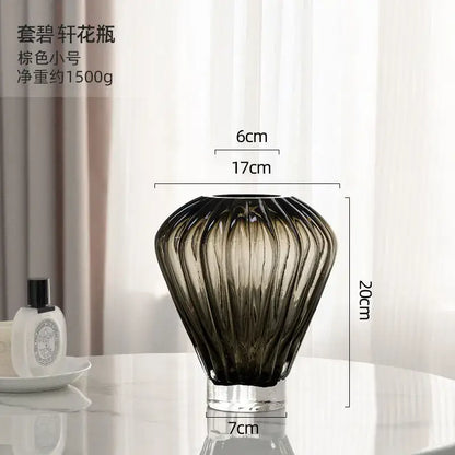 Blue glass hot air balloon vase set living room ribbed decor