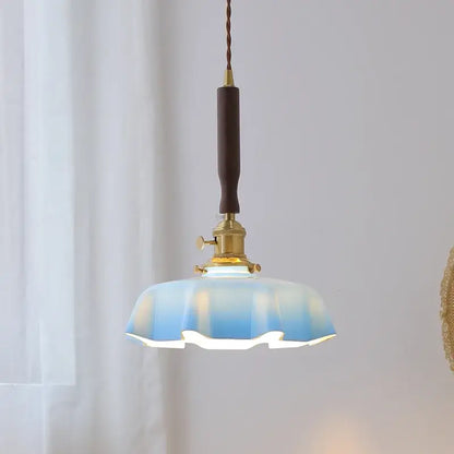 Blue glass led pendant lamp with brass for dining room