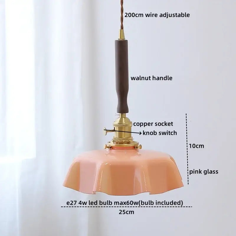 Blue glass led pendant lamp with brass for dining room