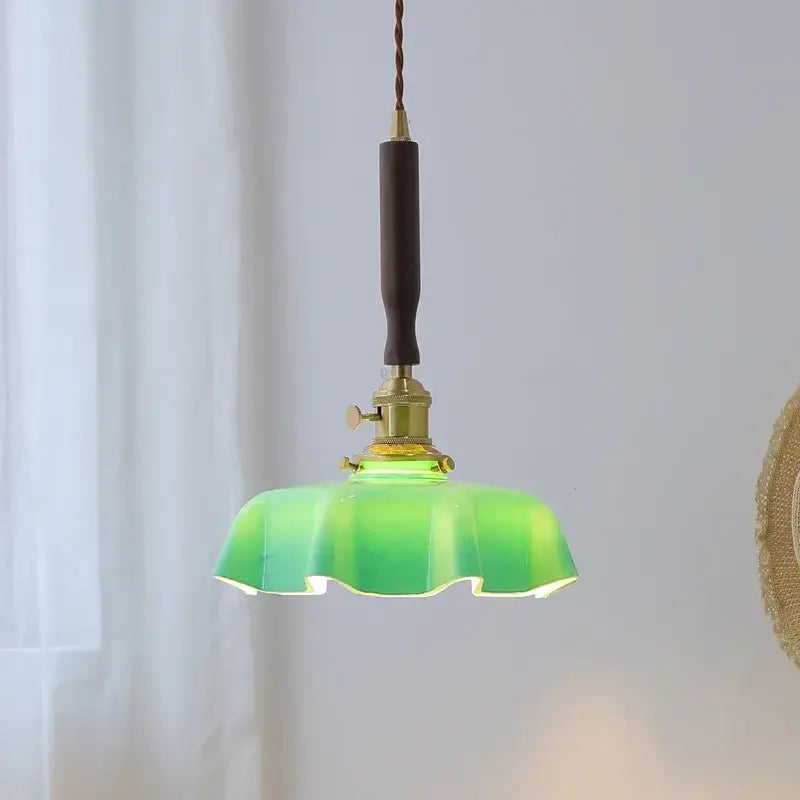 Blue glass led pendant lamp with brass for dining room