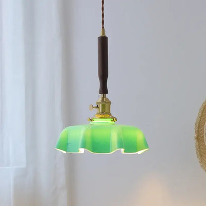 Blue glass led pendant lamp with brass for dining room