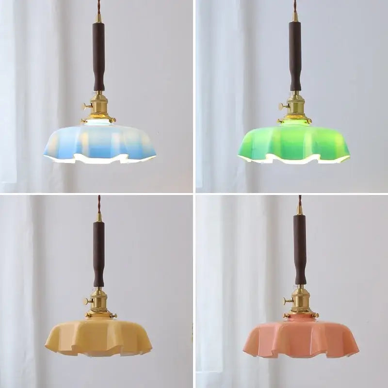 Blue glass led pendant lamp with brass for dining room