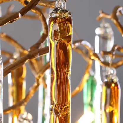 Blue & gold crystal pendant chandelier stairwell cascading glass light