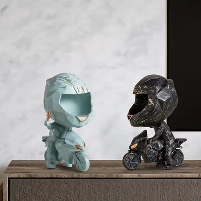 Blue & gold marble motorcycle helmet watch display living room decor