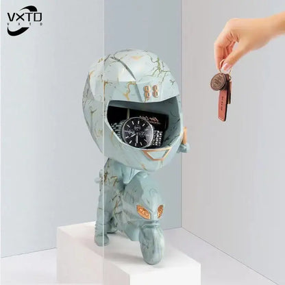 Blue & gold marble motorcycle helmet watch display living room decor