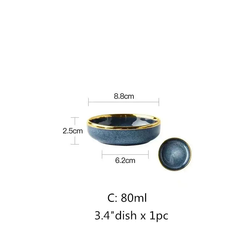 Blue gradient ceramic plate set – dining room gold rim dinnerware