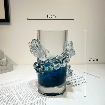 Blue gradient wavy glass vase living room floral decor