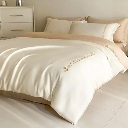 Blue & gray cotton solid color bedding set for bedroom embroidery