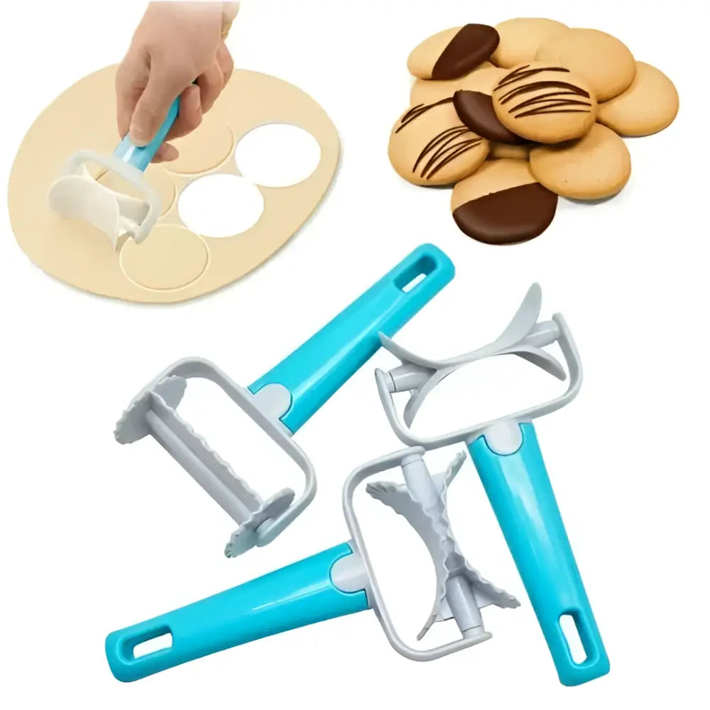 Blue & gray plastic dough cutter dumpling maker kitchen tool set