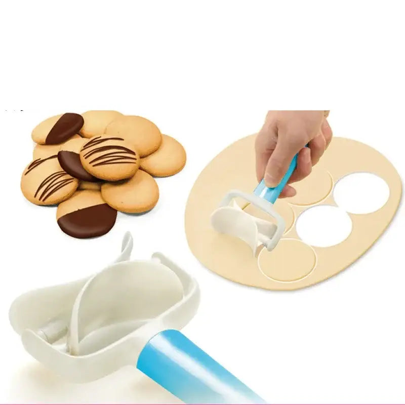 Blue & gray plastic dough cutter dumpling maker kitchen tool set