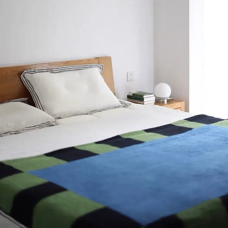 Blue green & black momochi flannel sofa blanket bedroom decor