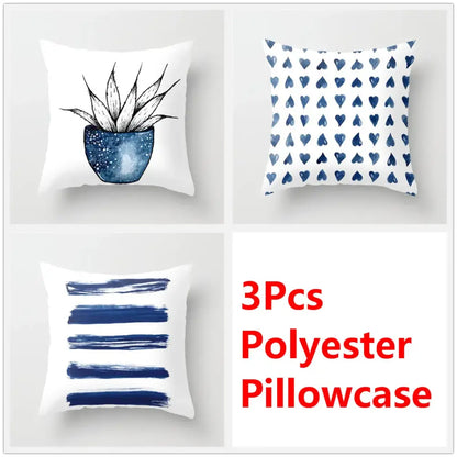 Blue ink flower cushion cover set living room watercolor decor