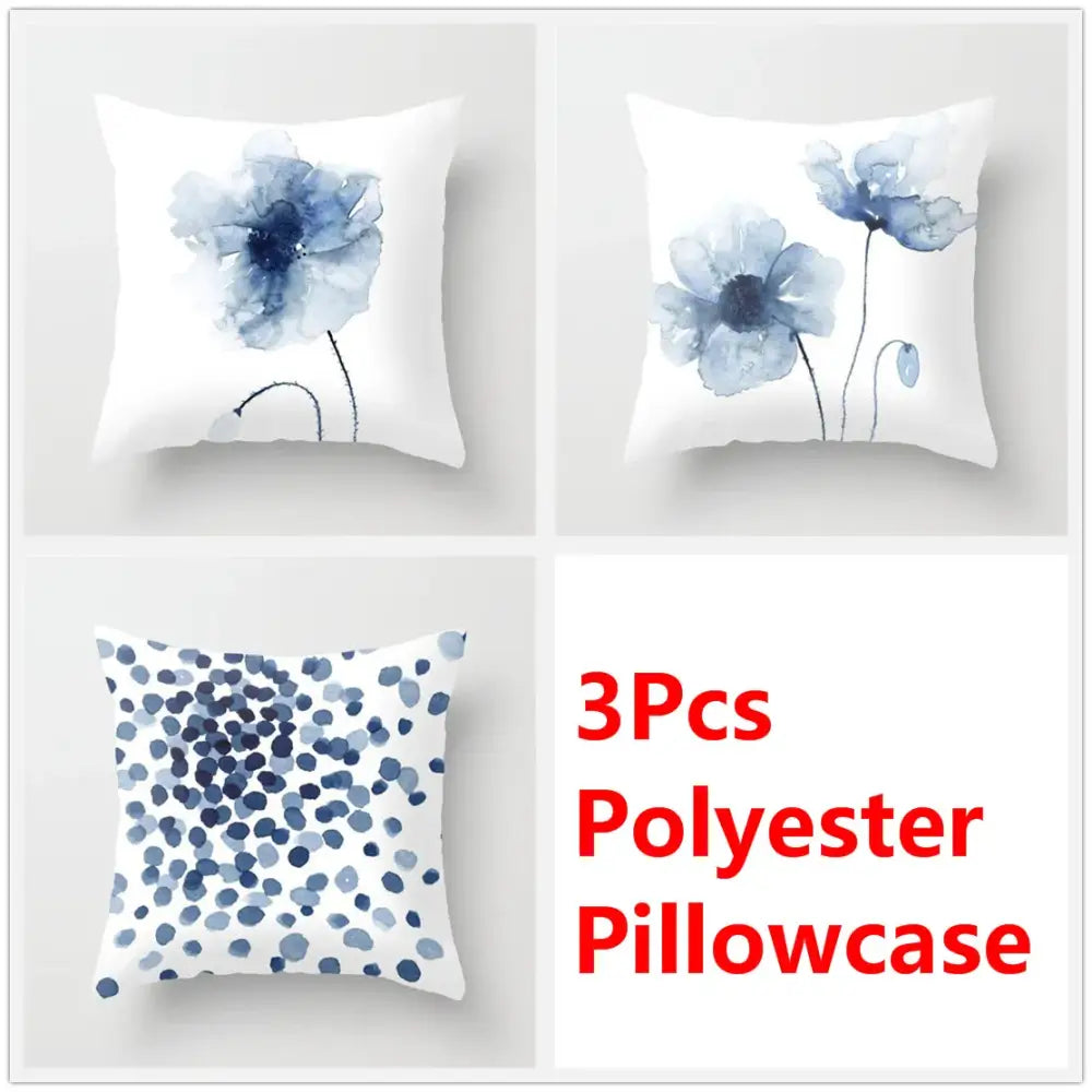 Blue ink flower cushion cover set living room watercolor decor