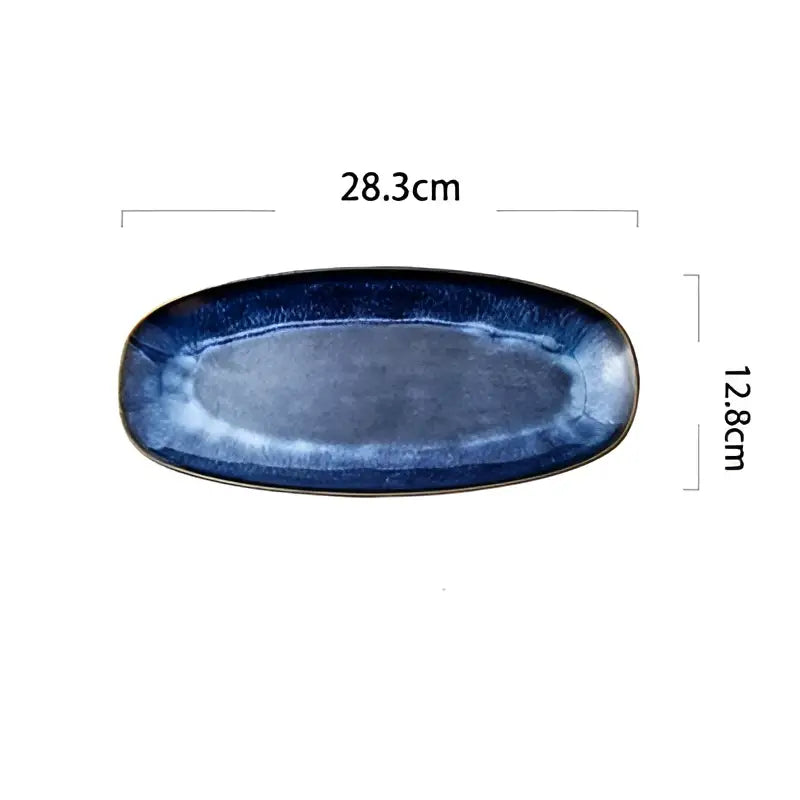 Blue kiln glazed oval ceramic sushi plate dining room serving platter