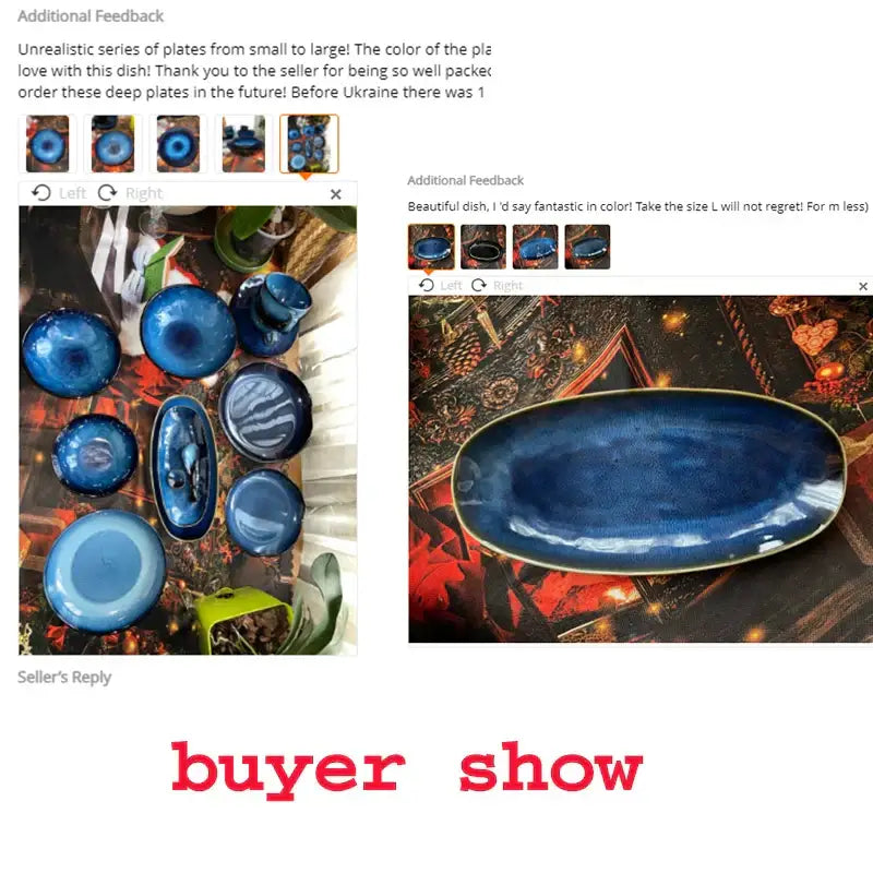 Blue kiln glazed oval ceramic sushi plate dining room serving platter