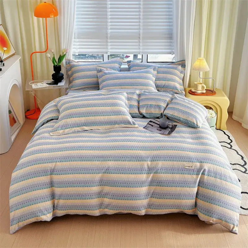 Blue lavender & cream cotton stripe comforter cover – bedroom set