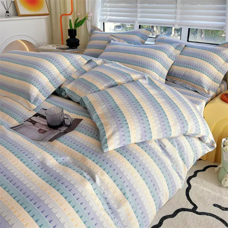 Blue lavender & cream cotton stripe comforter cover – bedroom set