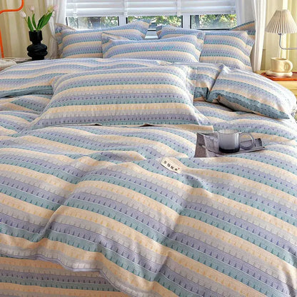 Blue lavender & cream cotton stripe comforter cover – bedroom set
