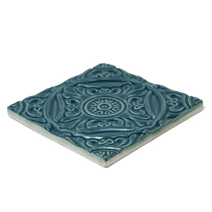 Blue Leather Medallion Ceramic Accent Tiles 6x6