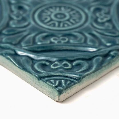 Blue Leather Medallion Ceramic Accent Tiles 6x6