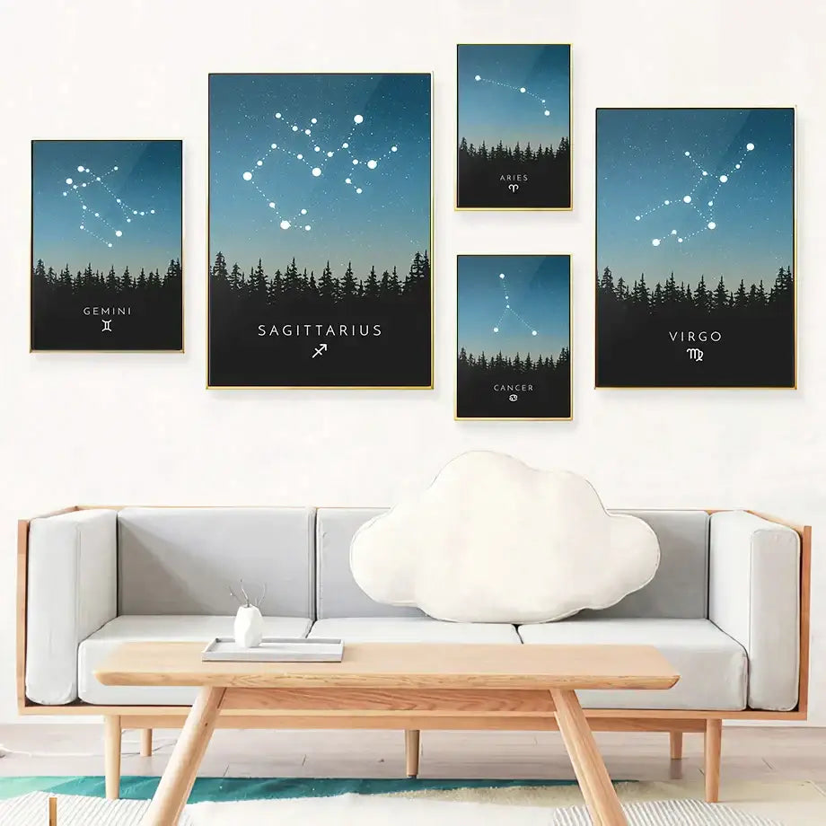 Blue leo cancer zodiac canvas art set kids room constellation prints