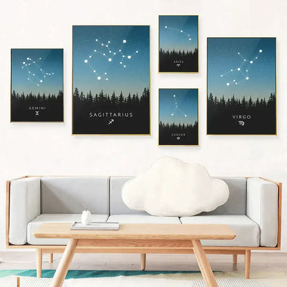 Blue leo cancer zodiac canvas art set kids room constellation prints