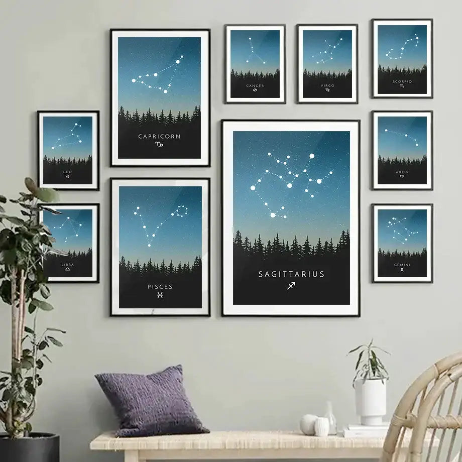 Blue leo cancer zodiac canvas art set kids room constellation prints
