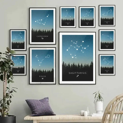 Blue leo cancer zodiac canvas art set kids room constellation prints