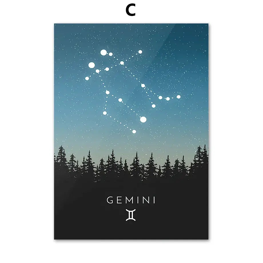 Blue leo cancer zodiac canvas art set kids room constellation prints