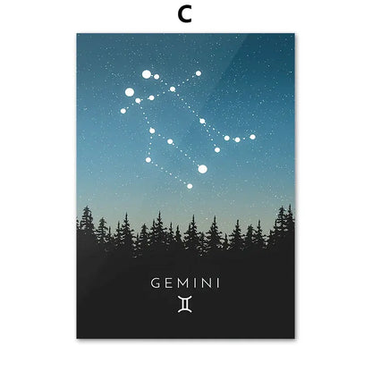 Blue leo cancer zodiac canvas art set kids room constellation prints
