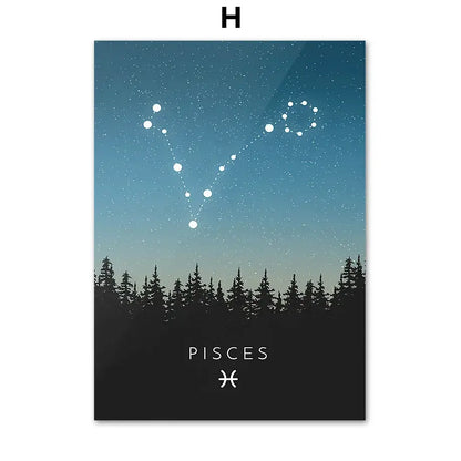 Blue leo cancer zodiac canvas art set kids room constellation prints