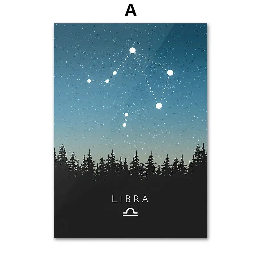 Blue leo cancer zodiac canvas art set kids room constellation prints