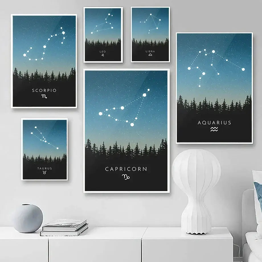 Blue leo cancer zodiac canvas art set kids room constellation prints