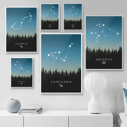 Blue leo cancer zodiac canvas art set kids room constellation prints
