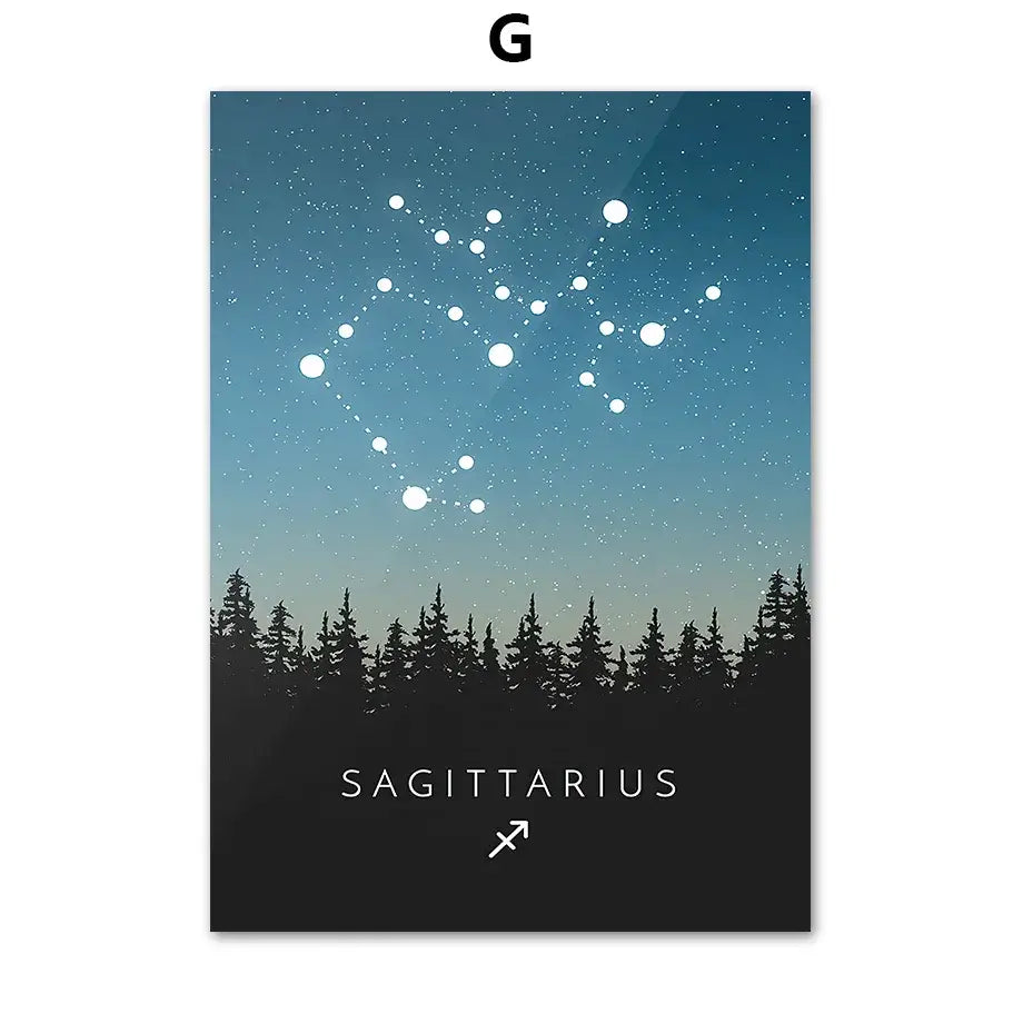 Blue leo cancer zodiac canvas art set kids room constellation prints