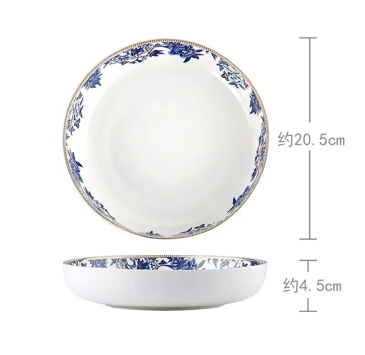 Blue lotus dinnerware and tea set dining room porcelain floral decor