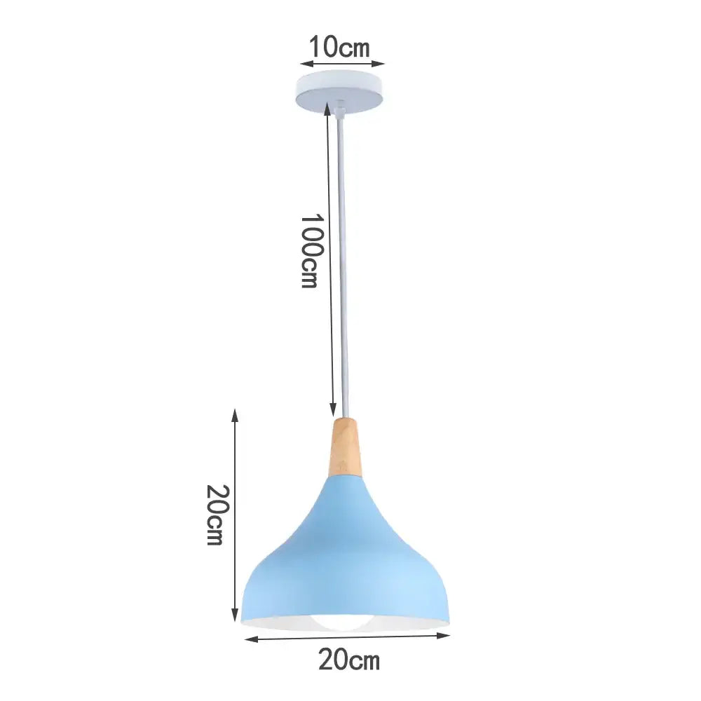 Blue matte metal pendant light with brass fixture for kitchens