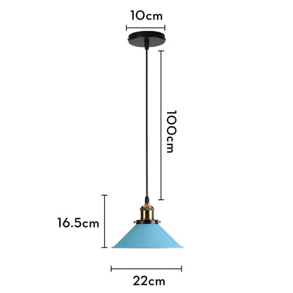 Blue matte metal pendant light with brass fixture for kitchens