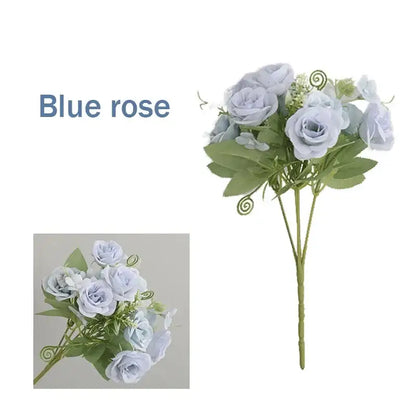 Blue peony and tea rose silk fake flowers – home garden decor